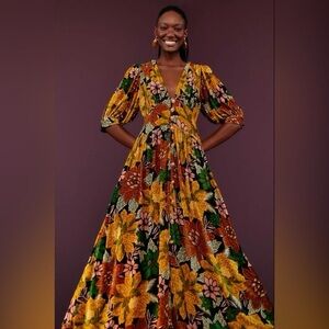 Farm Rio Black Garden Velvet Dress NWT